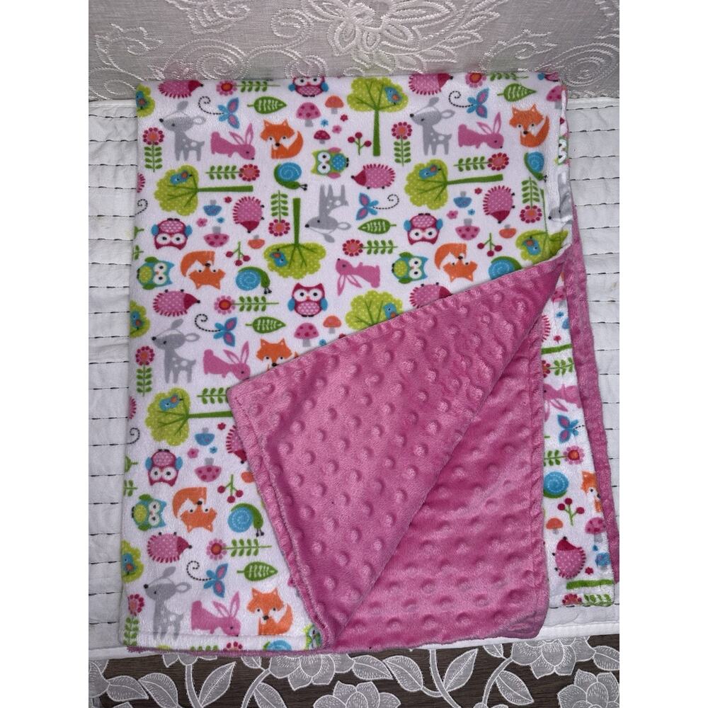 Falls Creek Baby Blanket Pink Monkey Woodland Animals Forest Deer Fox Owl